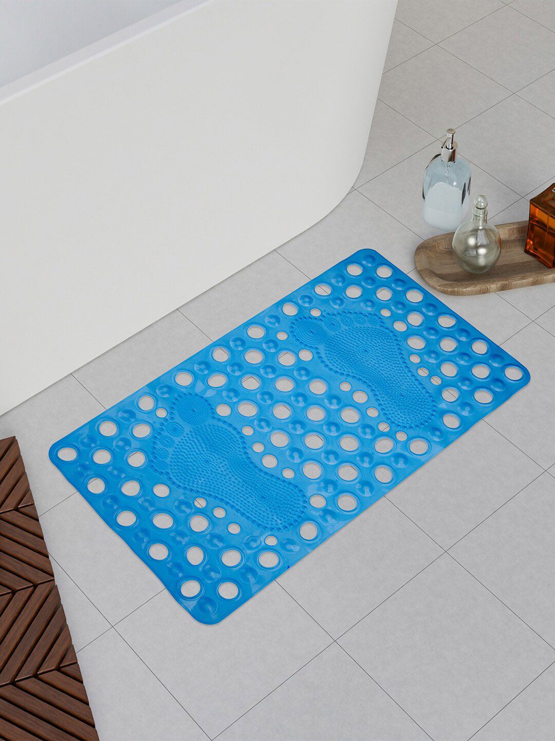 Kuber Industries Blue Set Of 2 Hole Anti-Skid Bathroom Mat