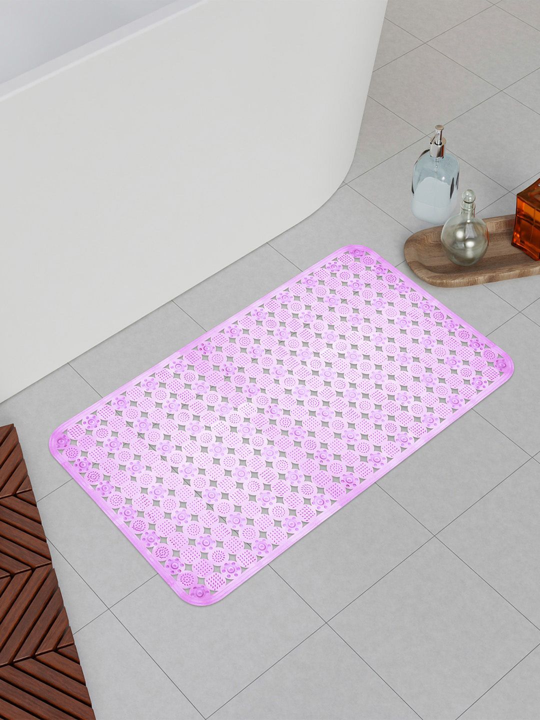 Kuber Industries Purple 2 Pieces Anti Skid PVC Bath Shower Mats With Drain Holes