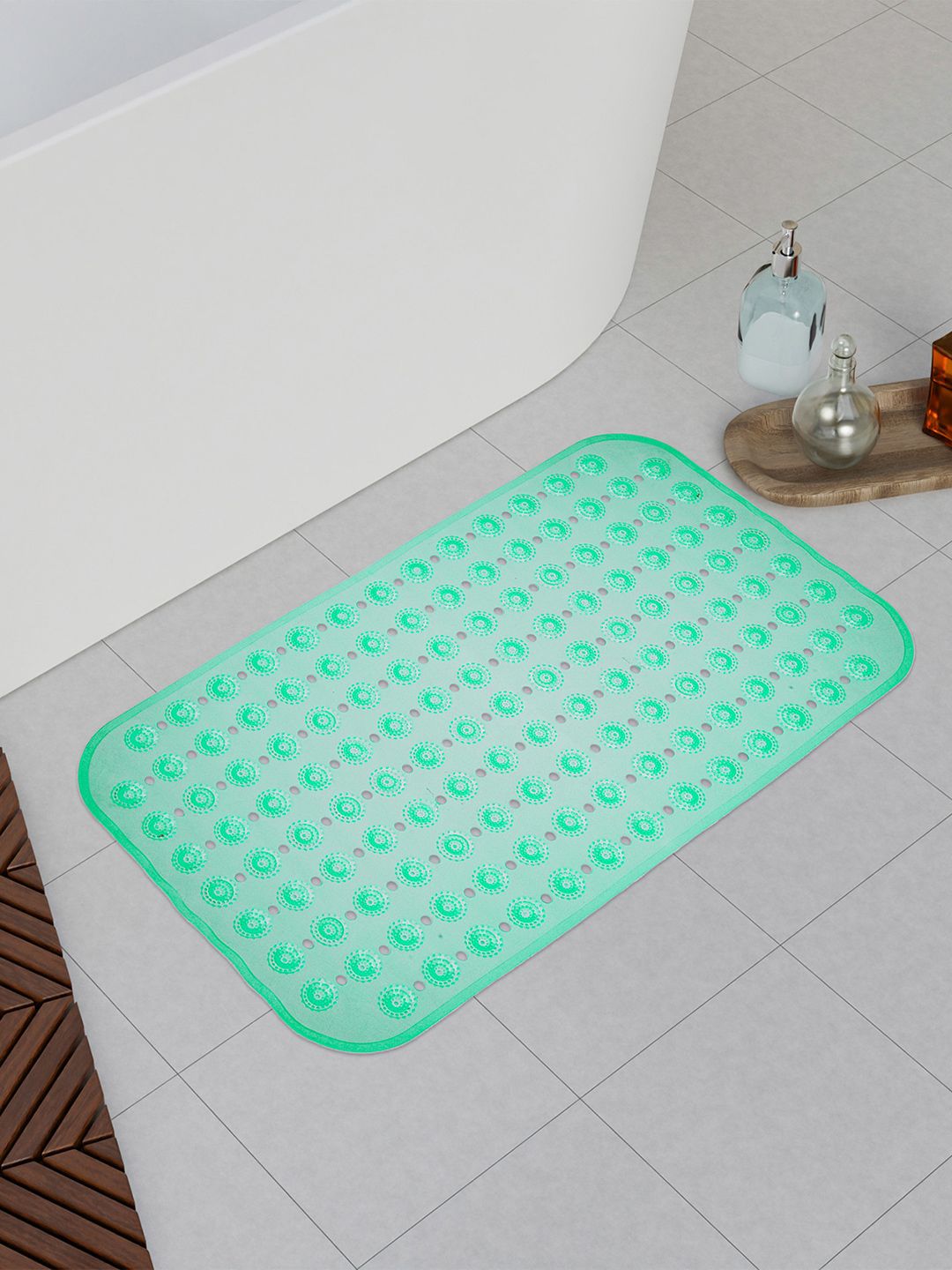 Kuber Industries Green & Blue Set Of 2 Hole Anti-Skid Bathroom Mat