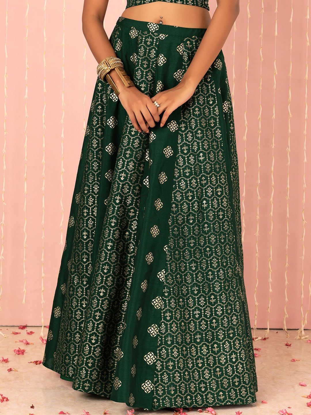 INDYA Floral Foil Printed Silk Lehenga Skirt