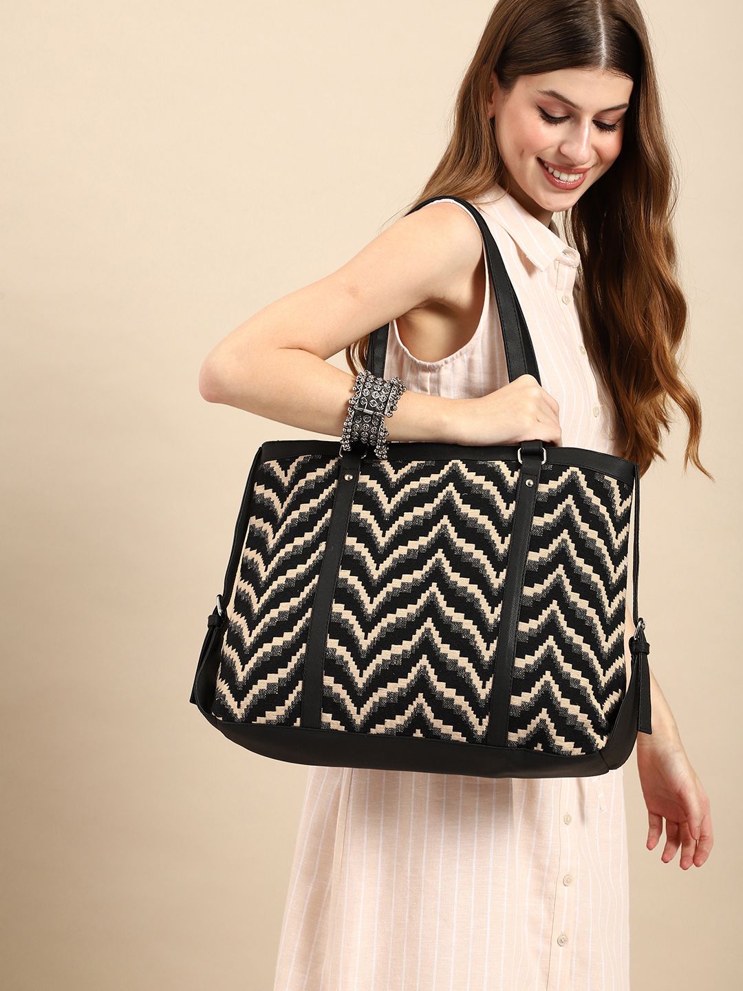 Anouk Geometric Printed Oversized Shopper Office Tote Bag
