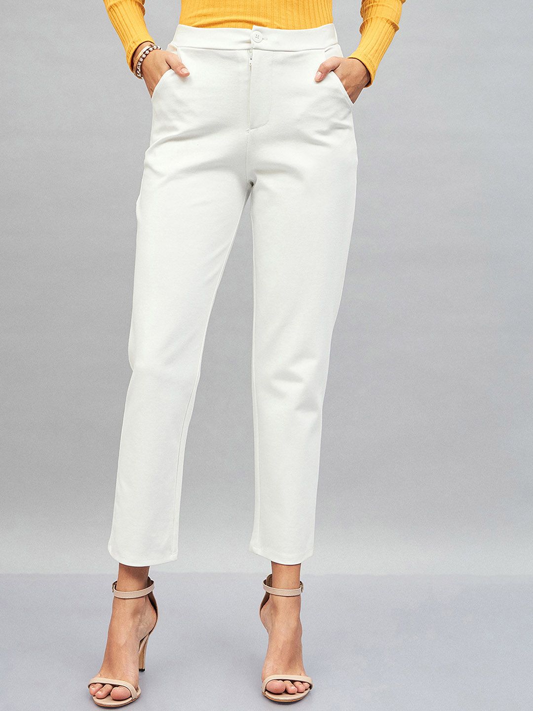 Women Tapered Fit Trousers SASSAFRAS Women Mid-Rise Tapered Fit Trousers