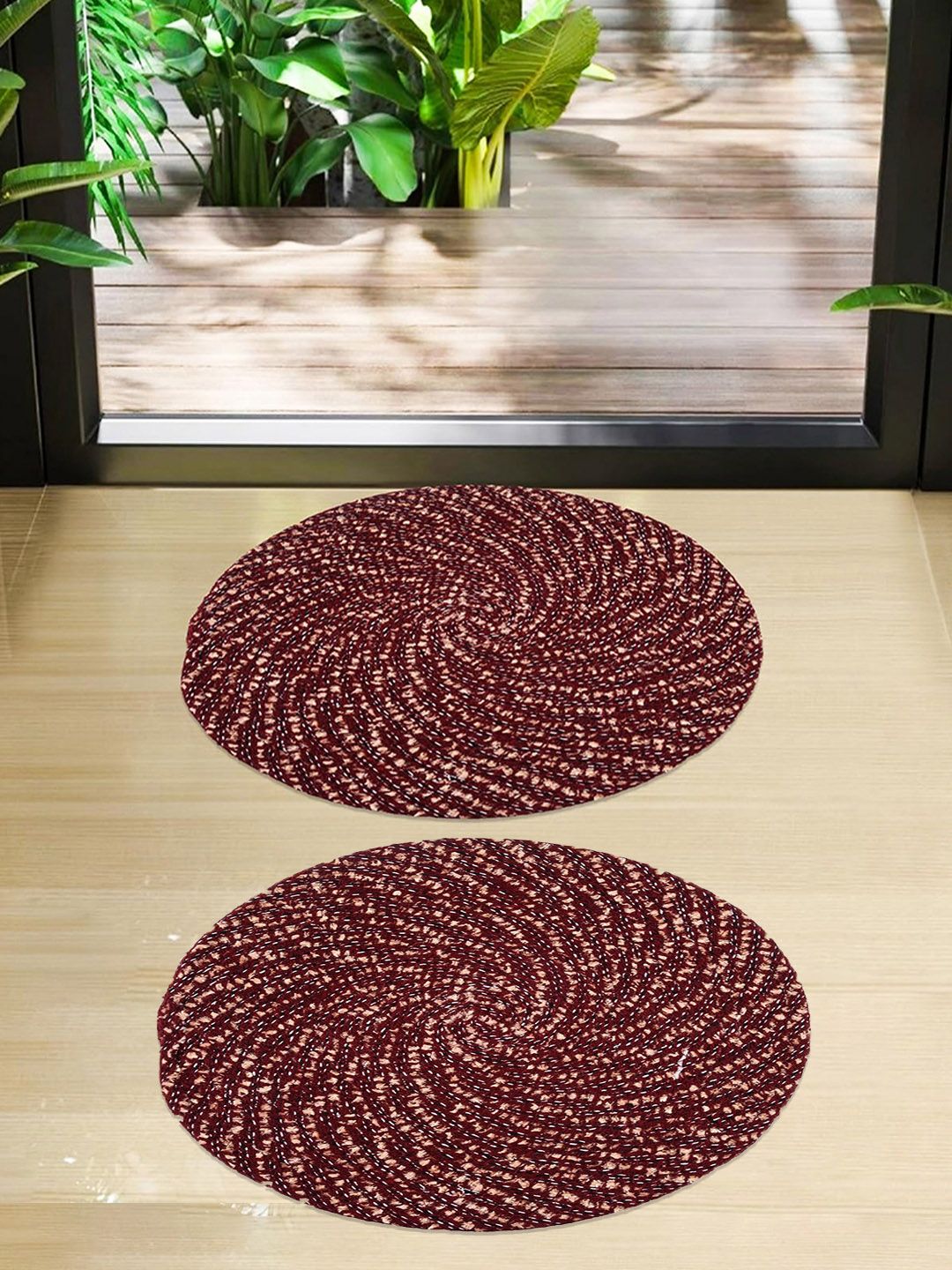 Kuber Industries Maroon 2 Pieces Woven Design Cotton Reversible Doormats