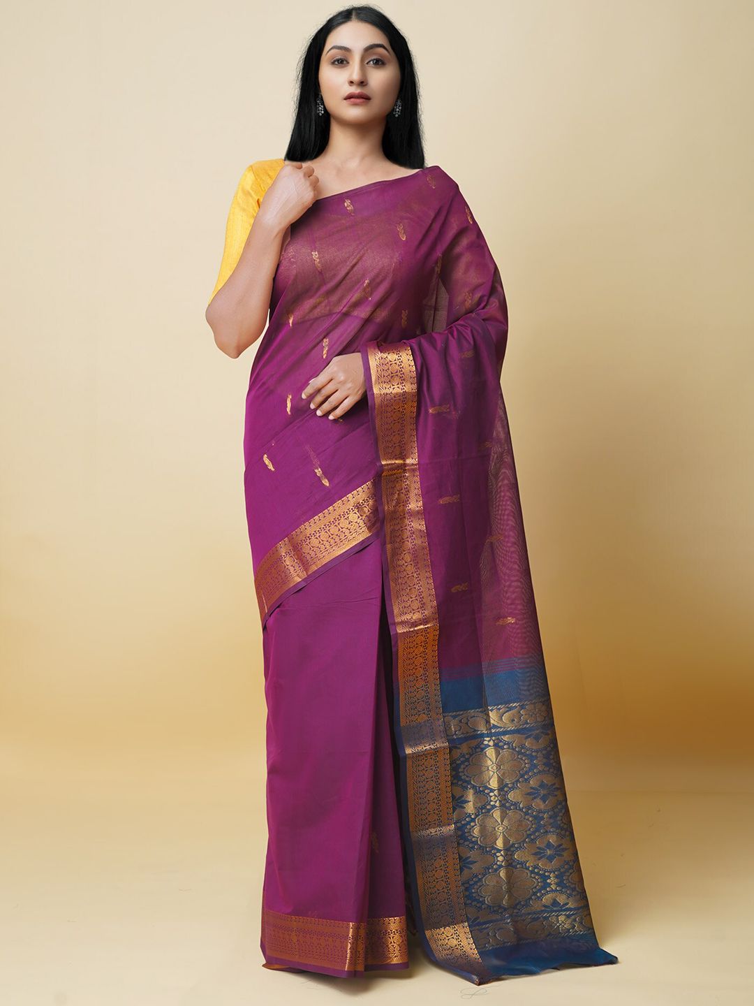 Unnati Silks Ethnic Motifs Woven Design Zari Pure Cotton Gadwal Saree Price in India
