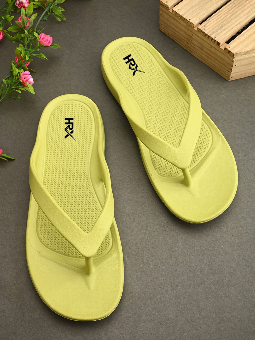 HRX by Hrithik Roshan Women Lime Green Textured Thong Flip-Flops