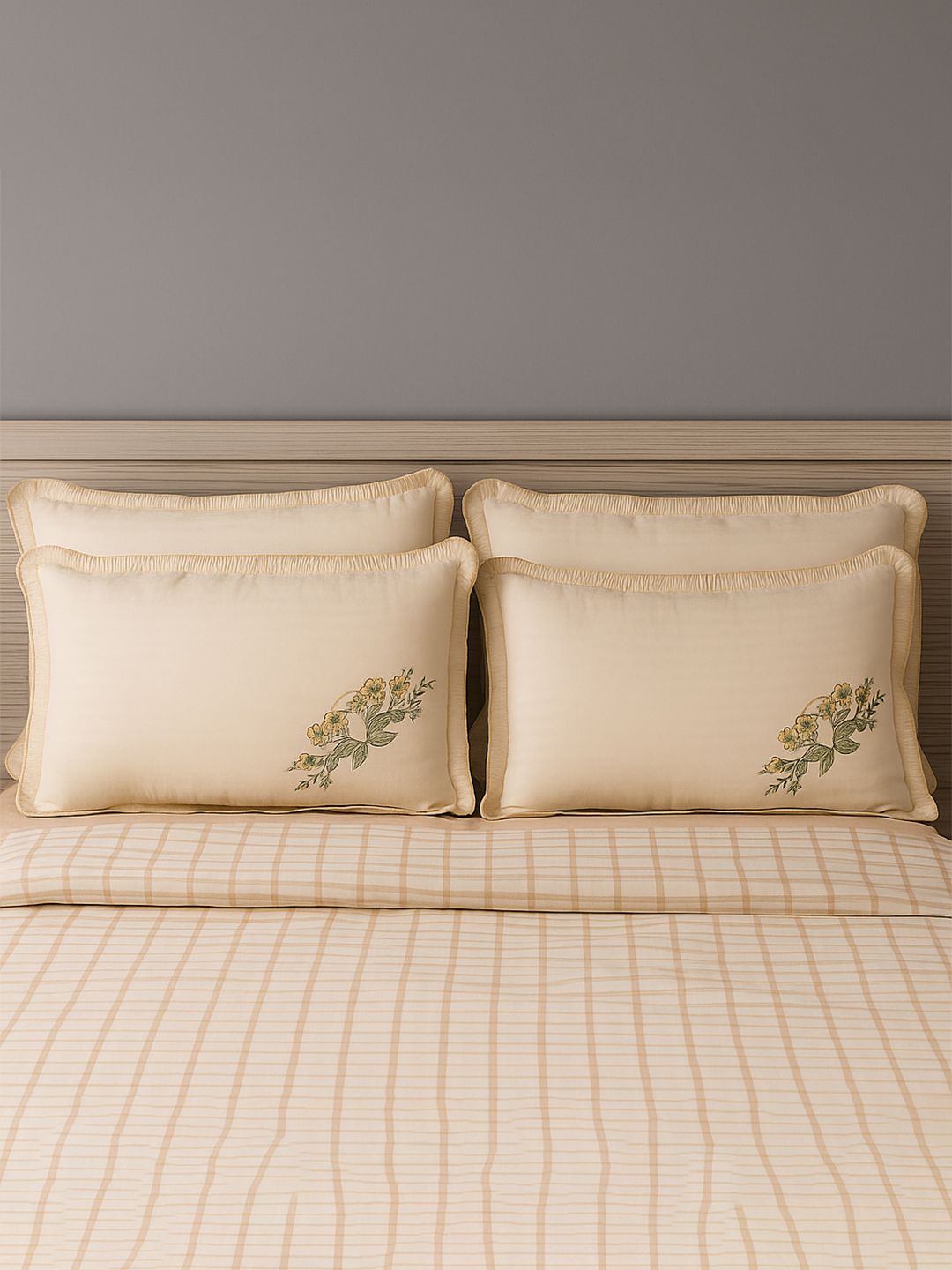 Kuber Industries Kuber Industries Beige 4 Pieces Embroidered Pure Cotton Pillow Covers for bedroom