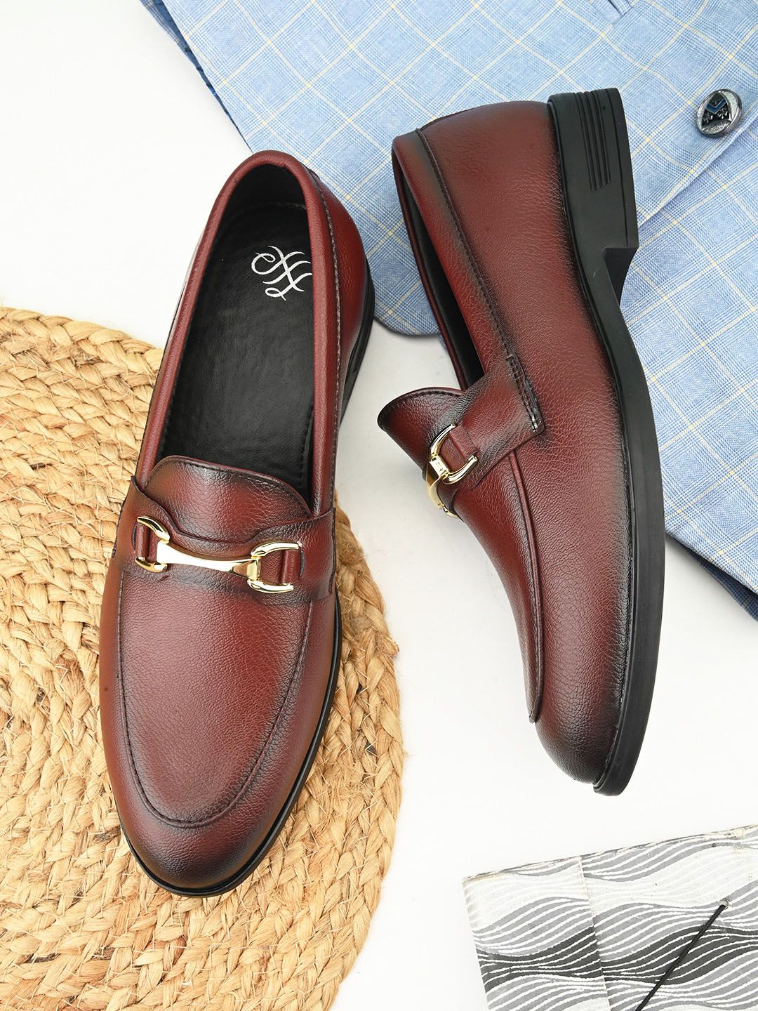 House of Pataudi Men Round Toe Slip On Formal Horsebit Loafers