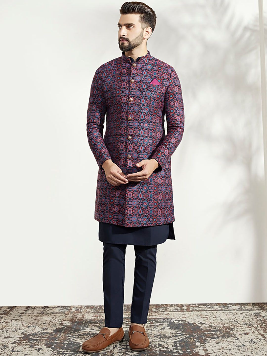 KISAH Men Ethnic Motifs Printed Indowestern Sherwani Set