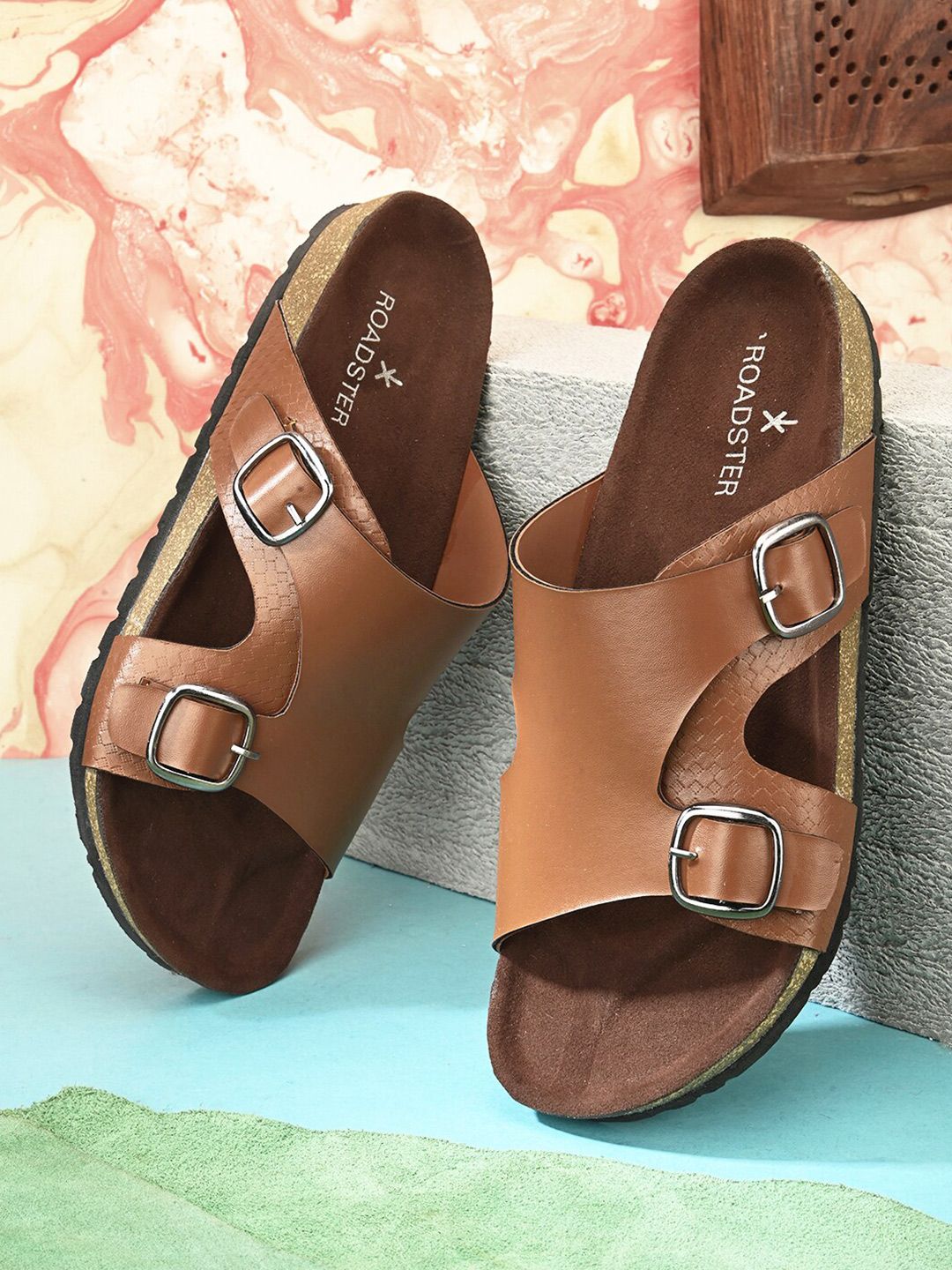 The Roadster Lifestyle Co. Tan Slip-On Comfort Sandals