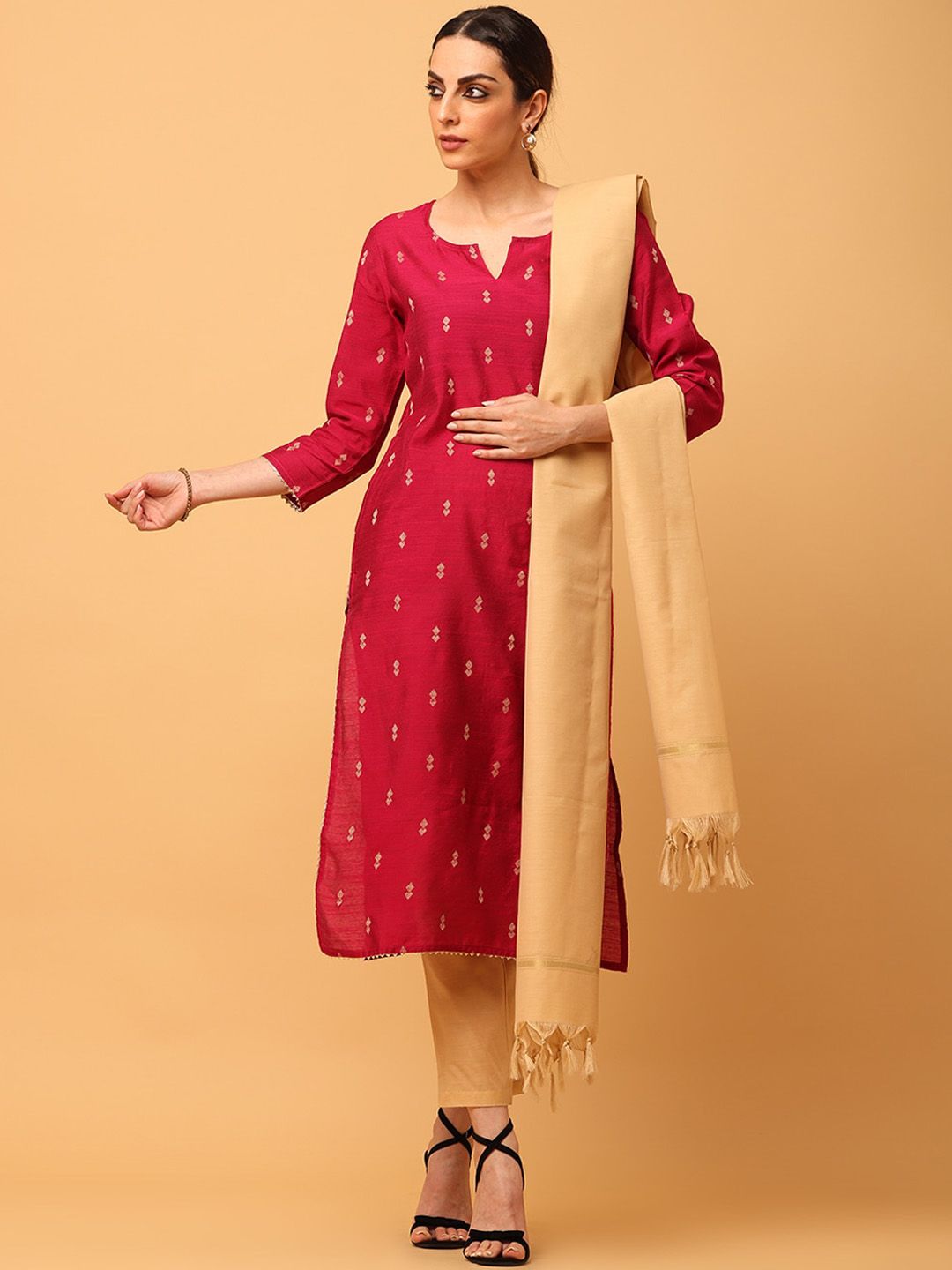 aayusika Ethnic Motifs Printed Gotta Patti Kurta with Trousers & Dupatta Price in India