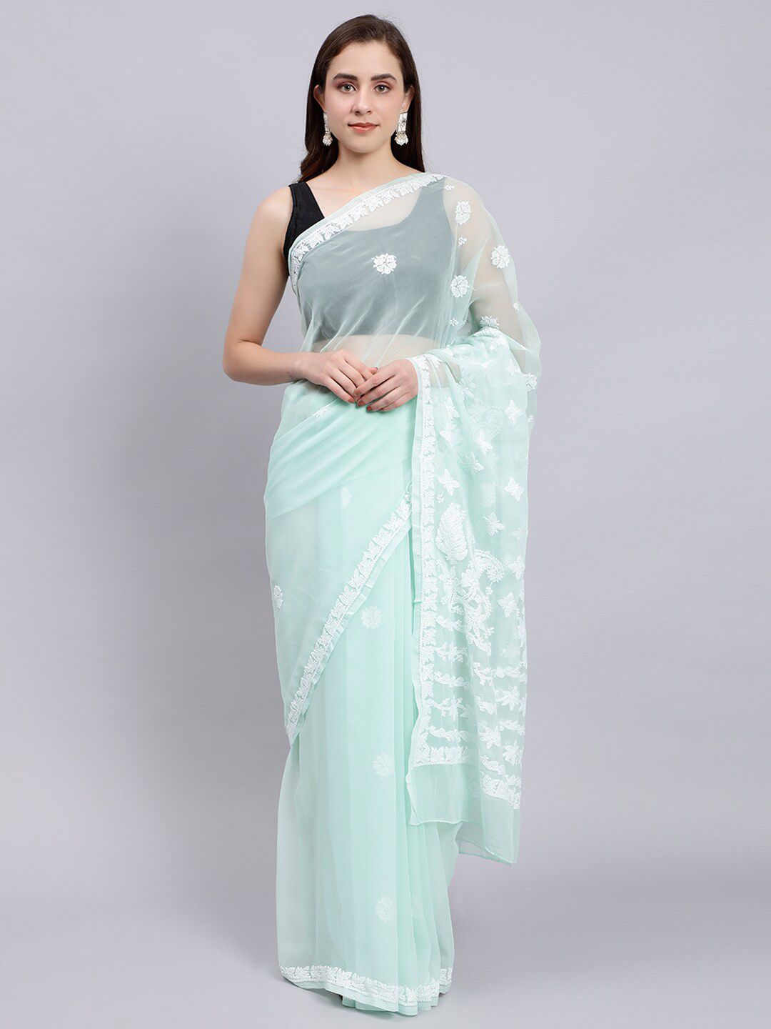 Seva Chikan Floral Embroidered Saree