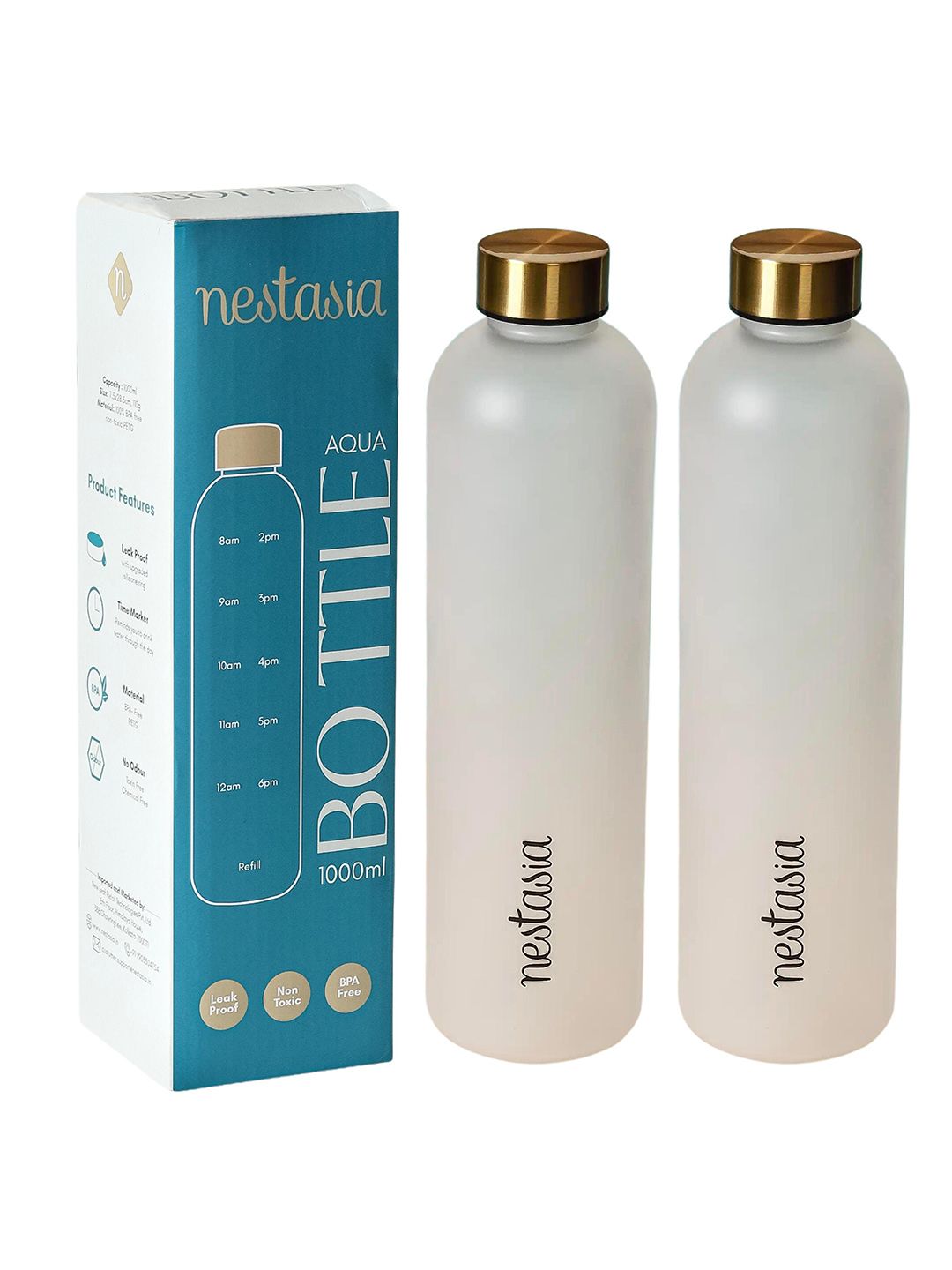 Buy Nestasia White 2 Pieces Time Marker Matte Water Bottles 1L