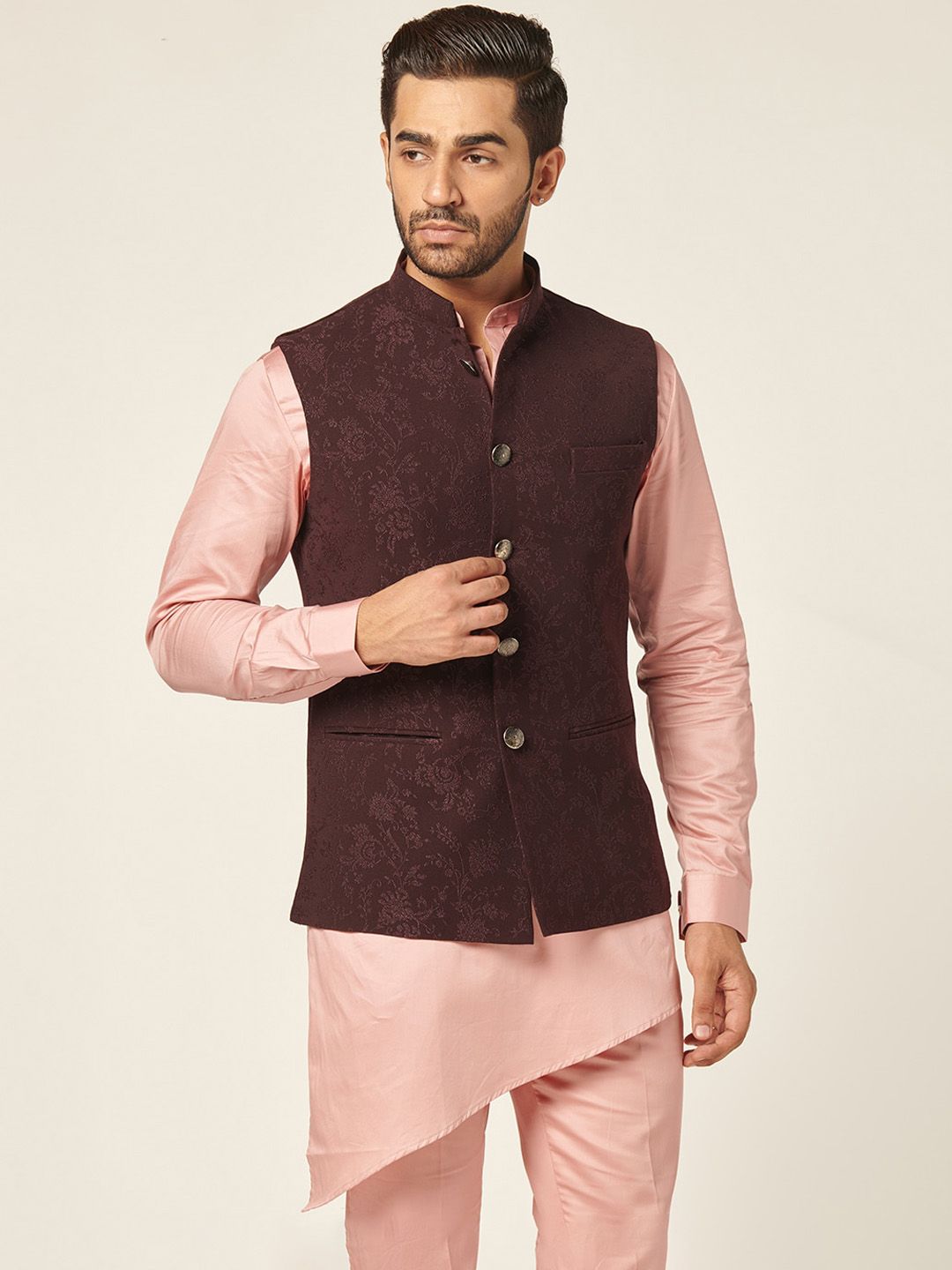 MR BUTTON Floral Printed Nehru Jacket