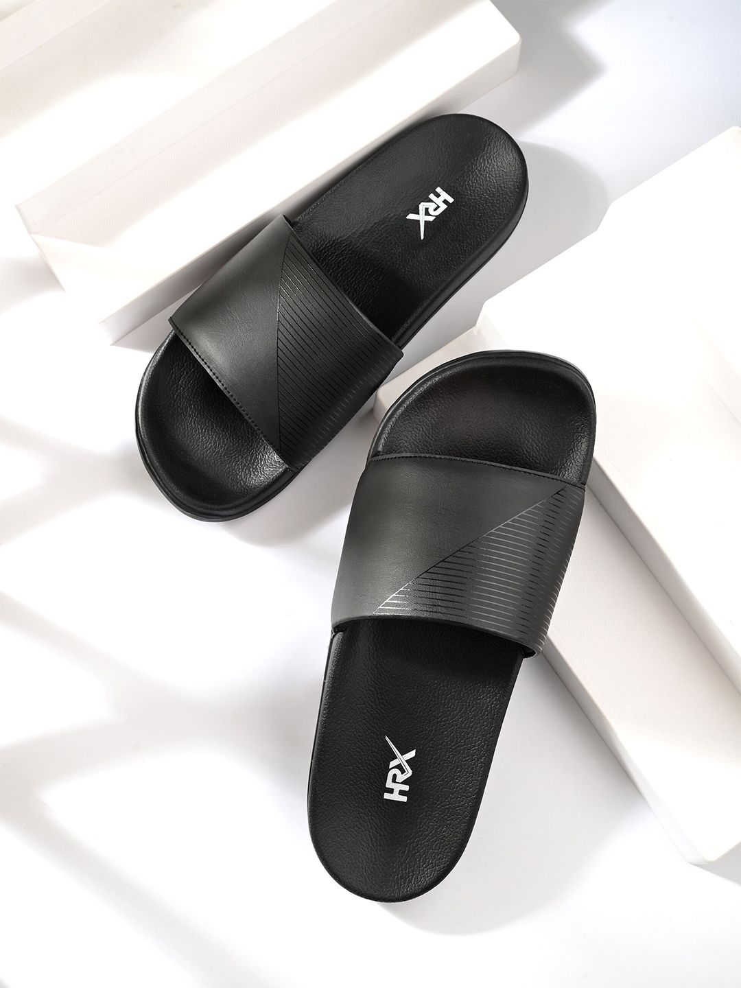 HRX by Hrithik Roshan Women Black Printed Sliders