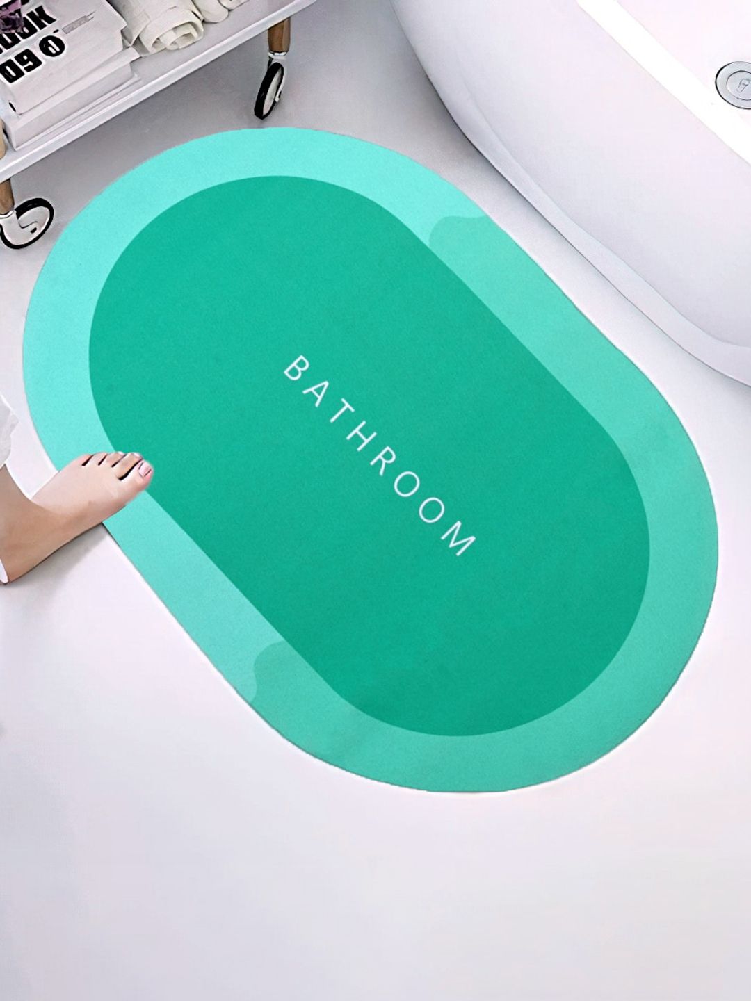 Cortina 2 Pcs Sea Green & Black Non Slip Rubber Bathroom Mats