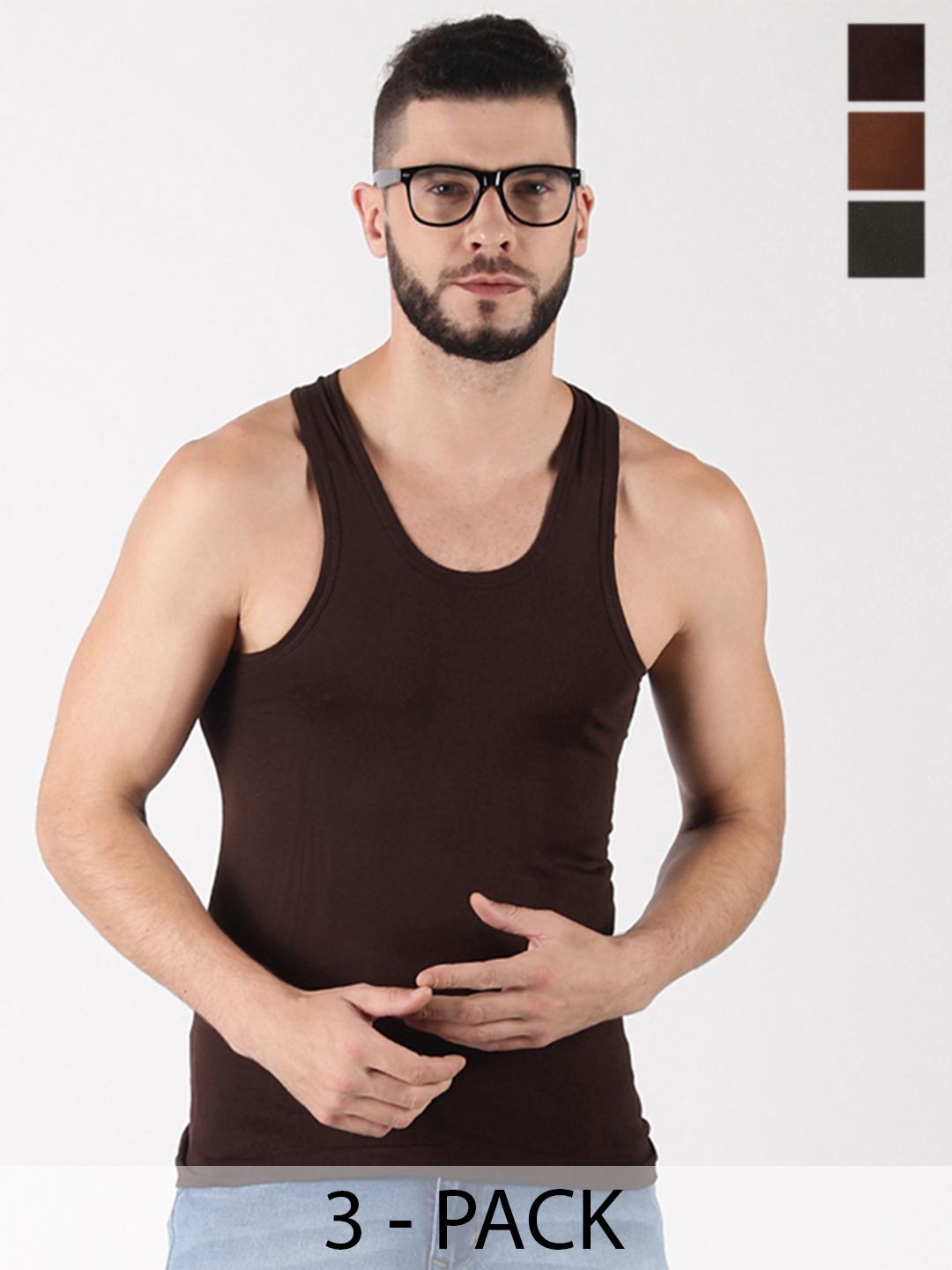 Dollar Lehar Men Combed Cotton Round Neck Vest -Pack of 3- Assorted