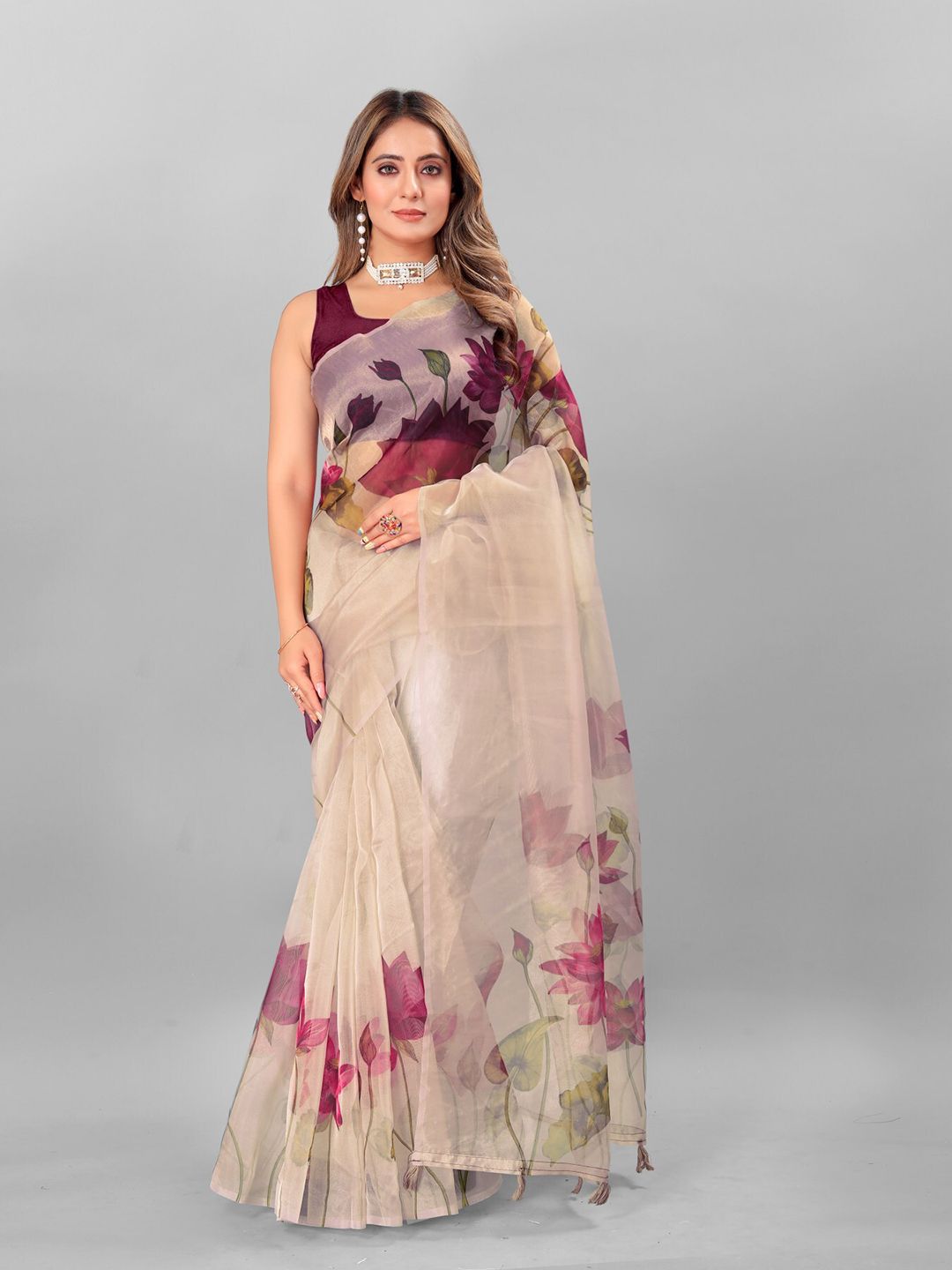 Anouk Floral Organza Tussar Saree Price in India