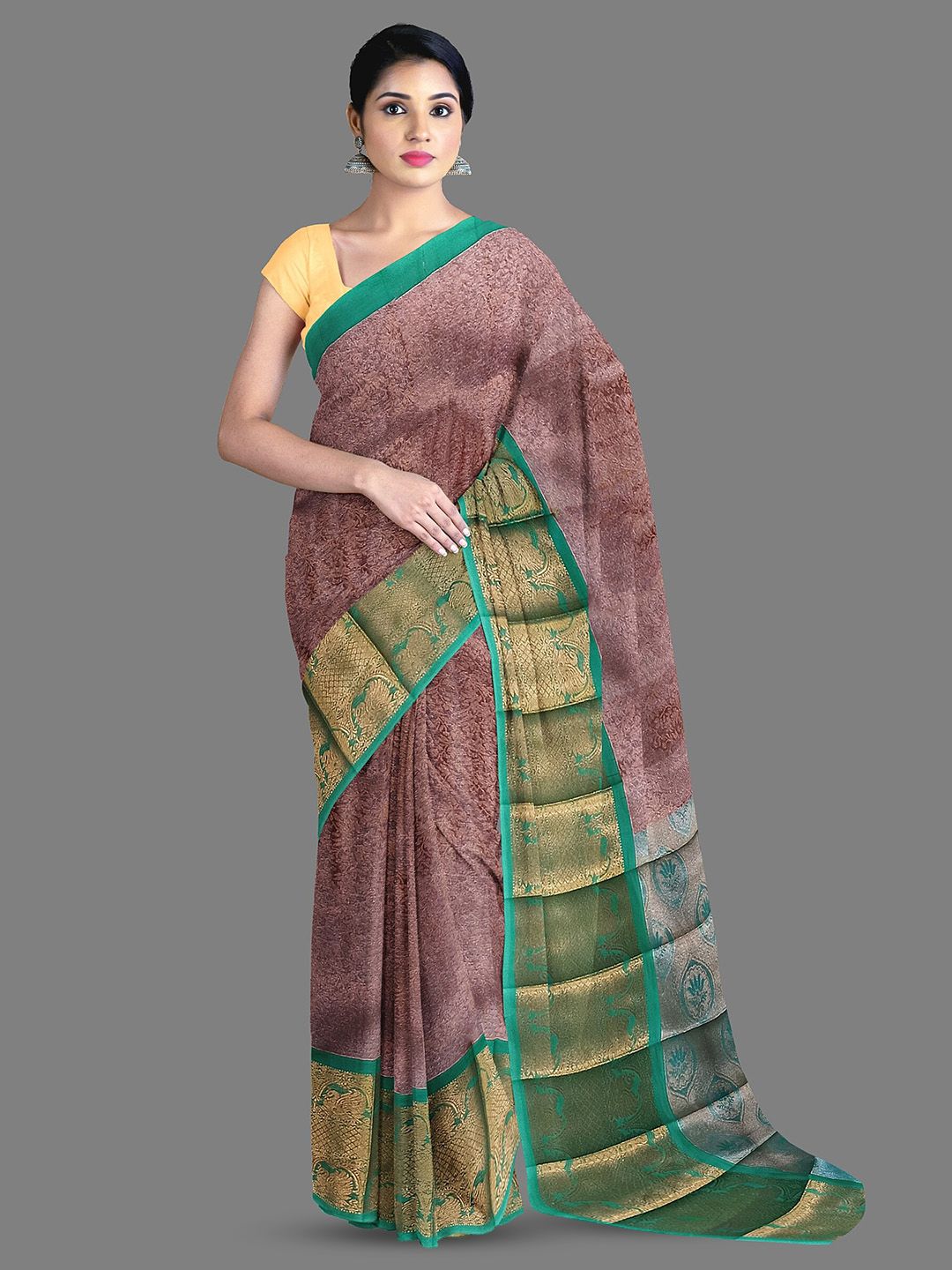The Chennai Silks Floral Zari Silk Cotton Maheshwari Saree