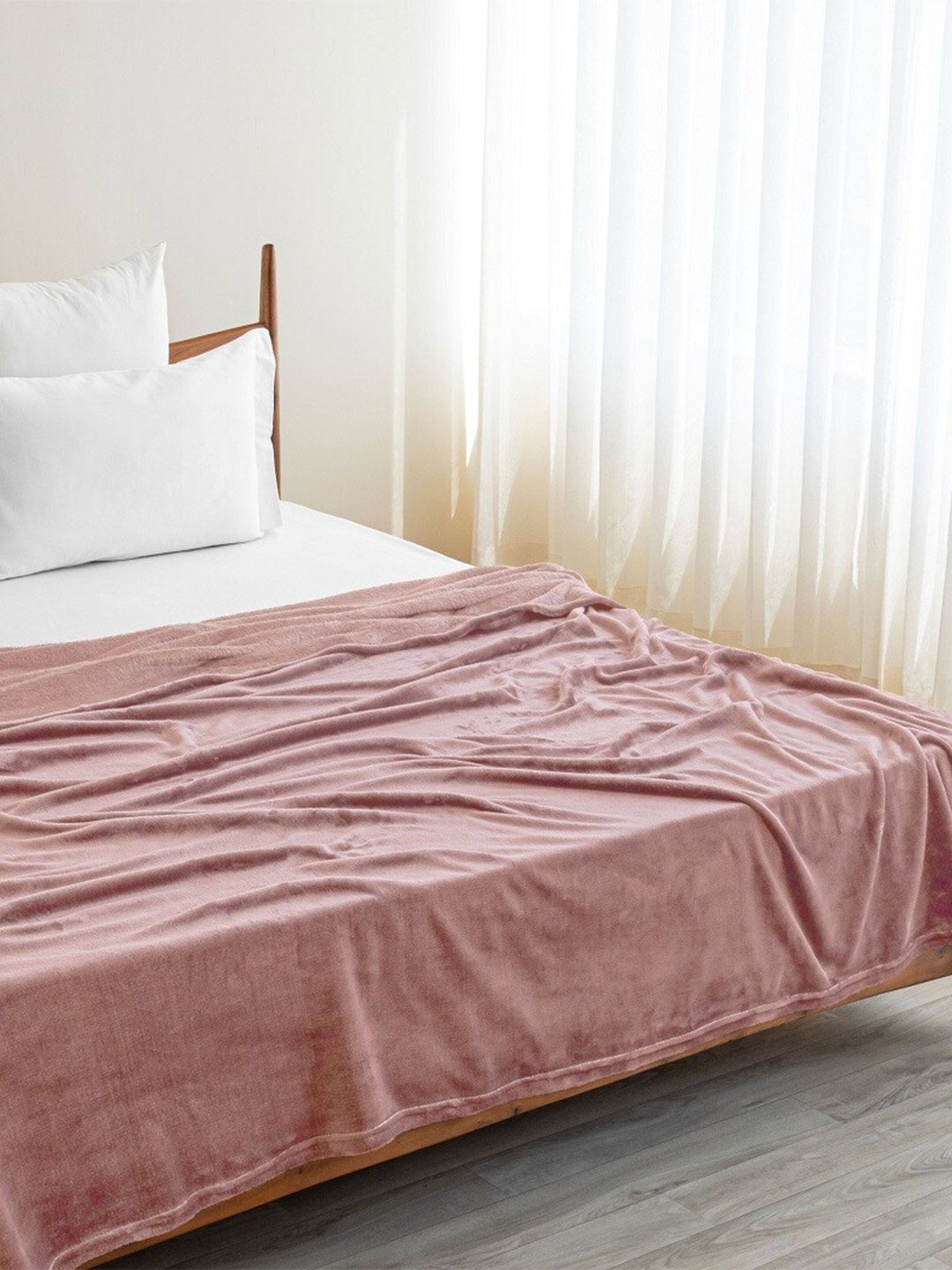 HOMEMONDE HOMEMONDE Pink AC Room Flannel 300 GSM Double Bed Blanket