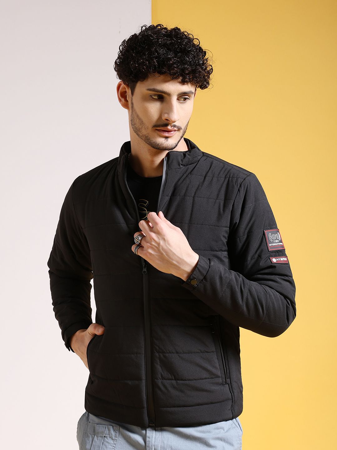 The Indian Garage Co Black Stand Collar Padded Jacket