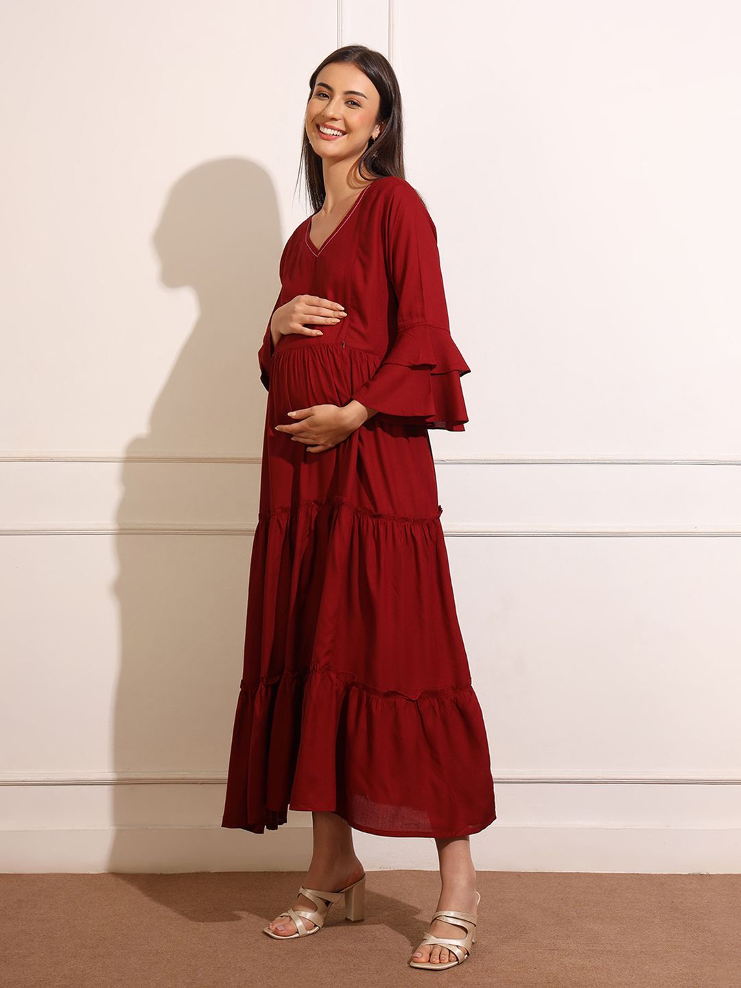 strapless open back dress G619, Red Wine Maternity One Shoulder Gown, Size (All) – Style Icon  www.dressrent.in