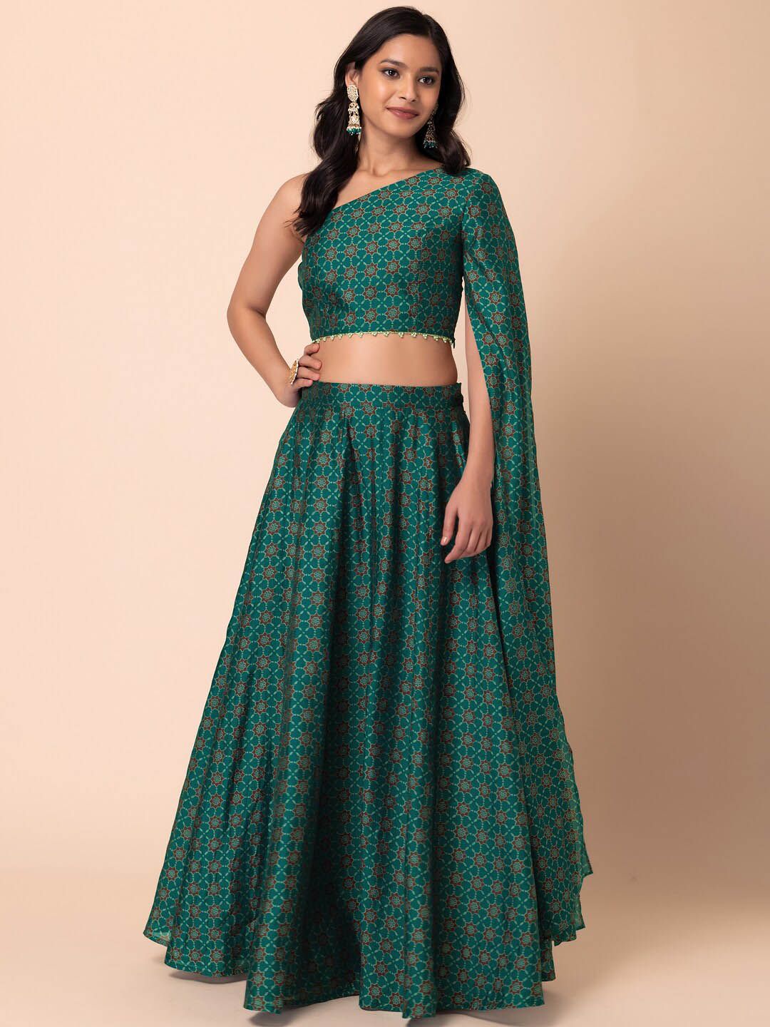 INDYA Floral Printed Lehenga With One Shoulder Blouse Price in India