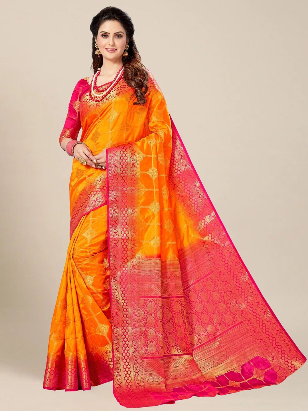 MAGMINA Woven Design Zari Silk Blend Banarasi Saree Price in India