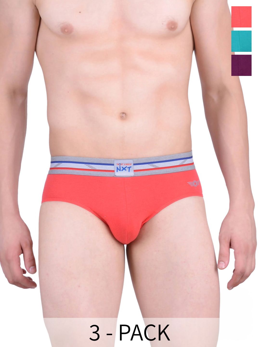 Force NXT Pack Of 3 Men Super Combed Cotton Modal Four Way Stretch Brief