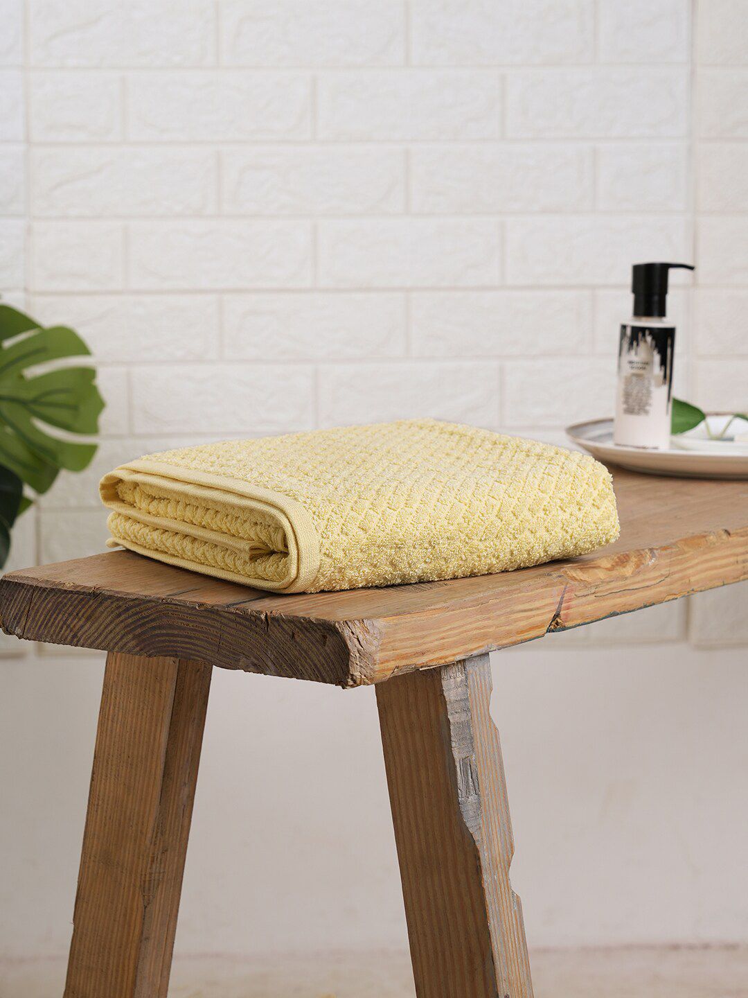 SPACES Yellow Pure Cotton Anti-Bacterial 400 GSM Reversible Bath Towel