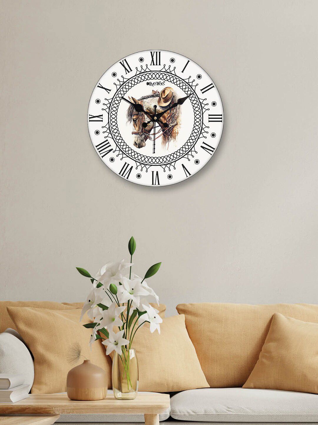 OLIVE TREE OLIVE TREE White & Brown Printed Contemporary Wall Clock