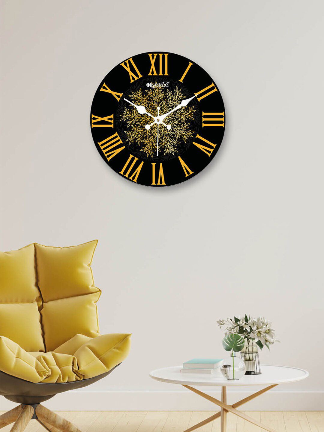 OLIVE TREE OLIVE TREE Black & Orange Printed Contemporary Wall Clock