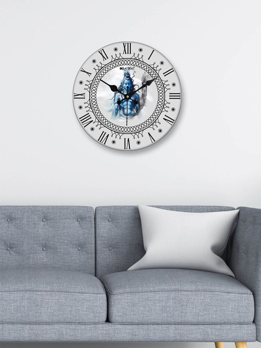 OLIVE TREE OLIVE TREE White & Blue Printed Contemporary Wall Clock