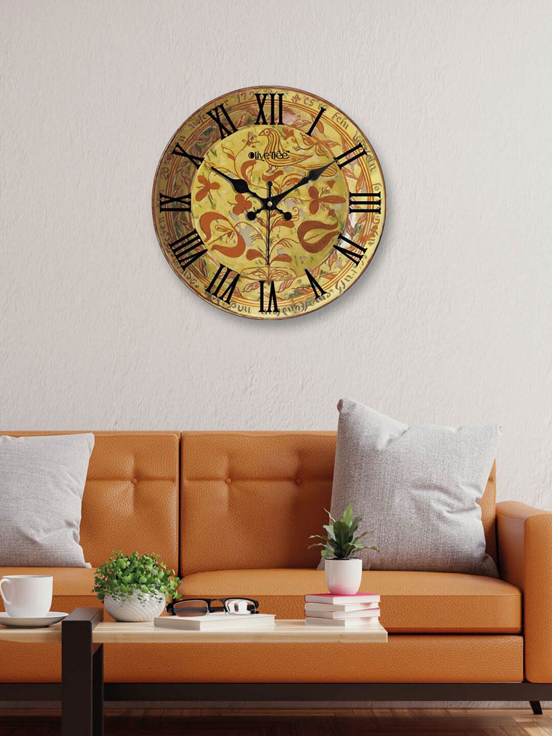 OLIVE TREE OLIVE TREE Yellow & Brown Printed Contemporary Wall Clock