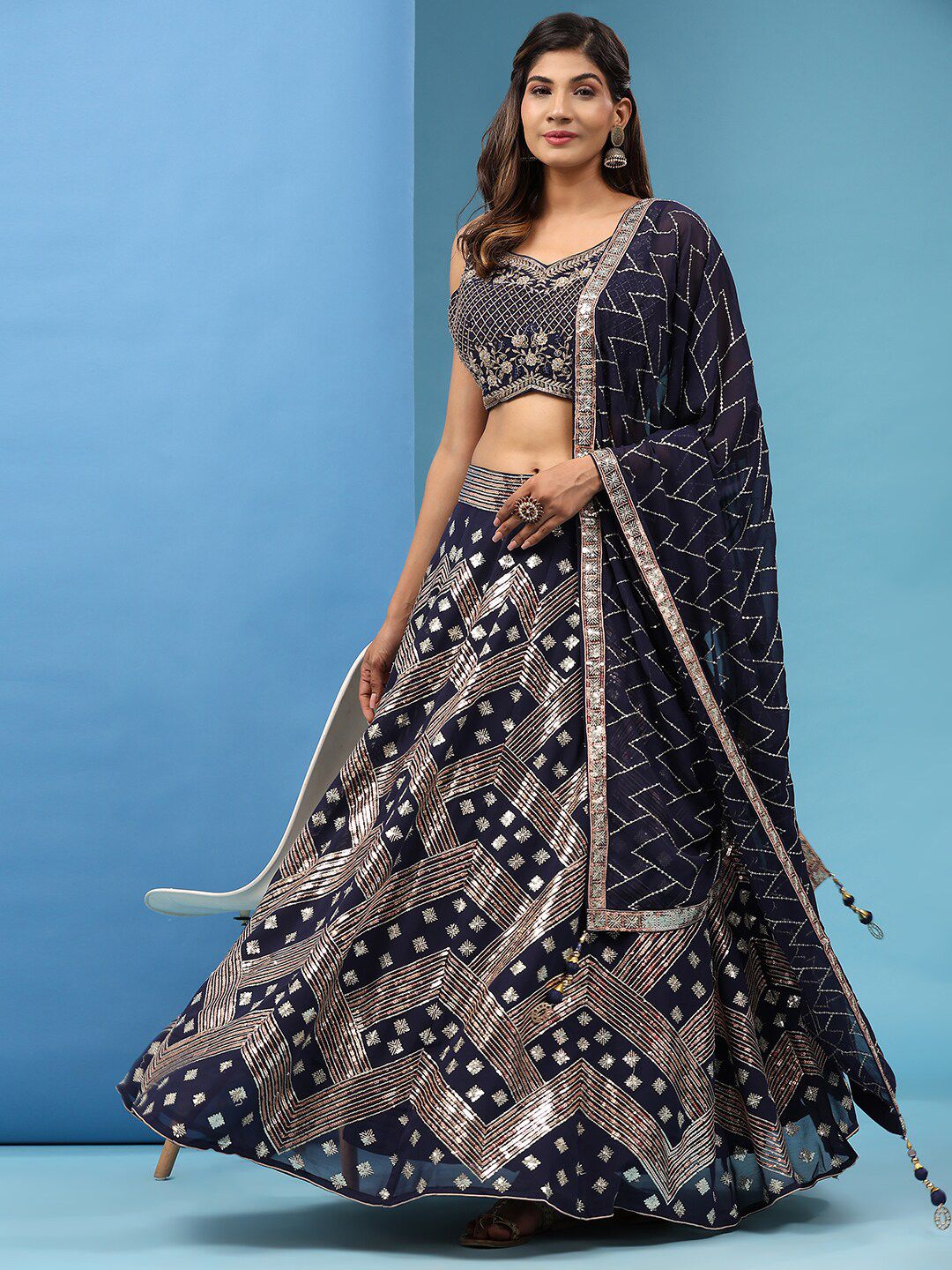 JUST FASHION Embellished Sequinned Ready to Wear Lehenga & Blouse With Dupatta Price in India