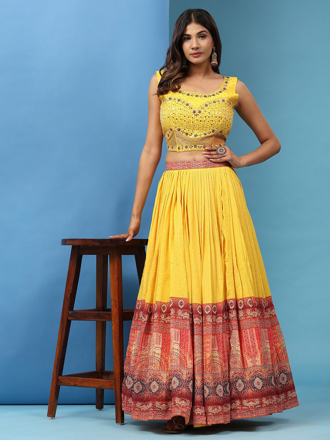 JUST FASHION Embroidered Thread Work Ready to Wear Lehenga & Blouse With Dupatta Price in India