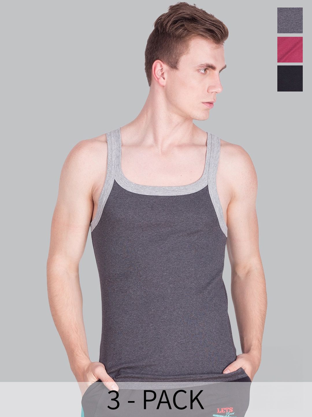 Force NXT Pack Of 3 Men Super Combed Cotton Soft Rib Multicolour Gym Vest