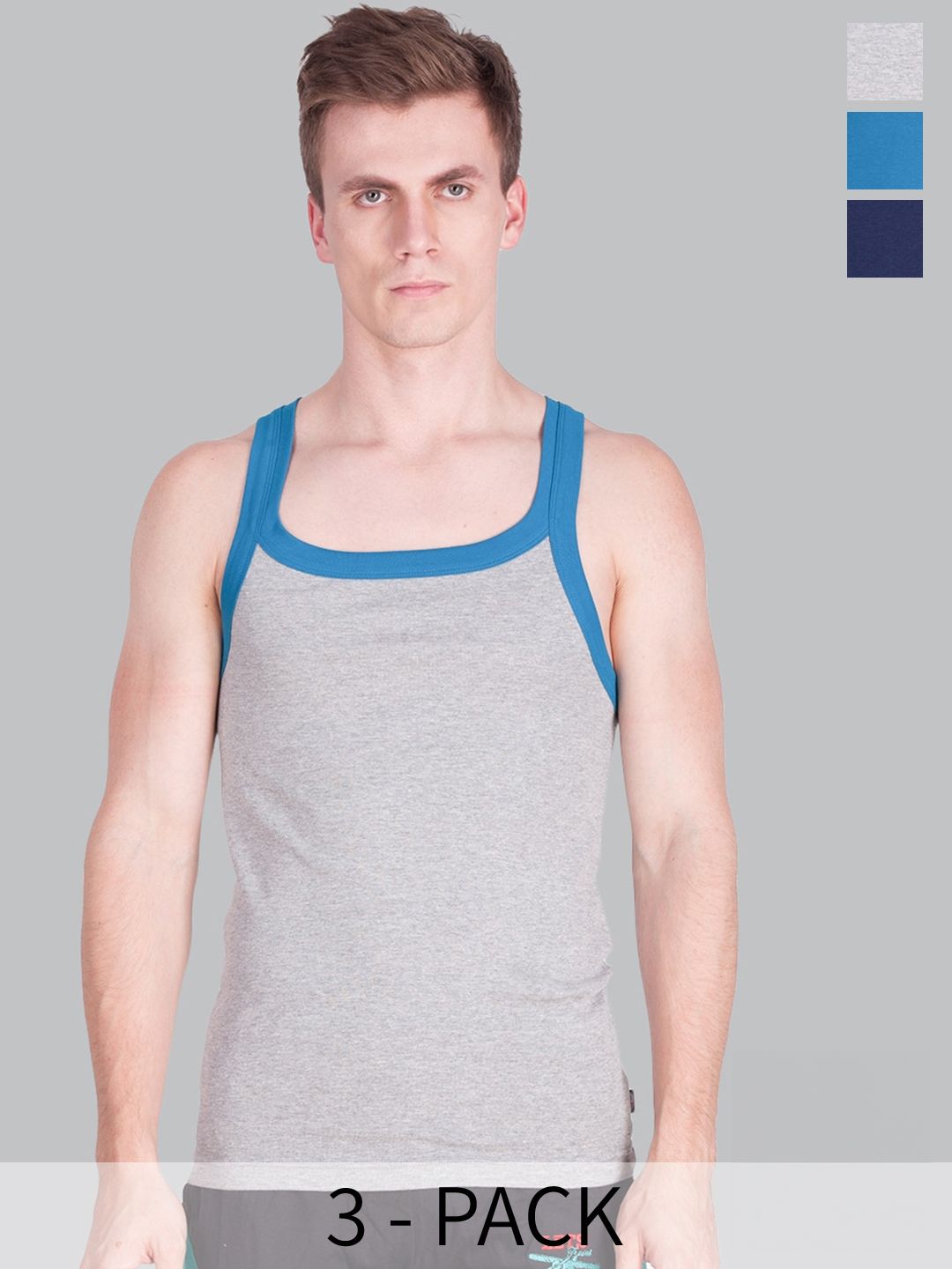 Force NXT Pack Of 3 Men Super Combed Cotton Soft Rib Multicolour Gym Vest