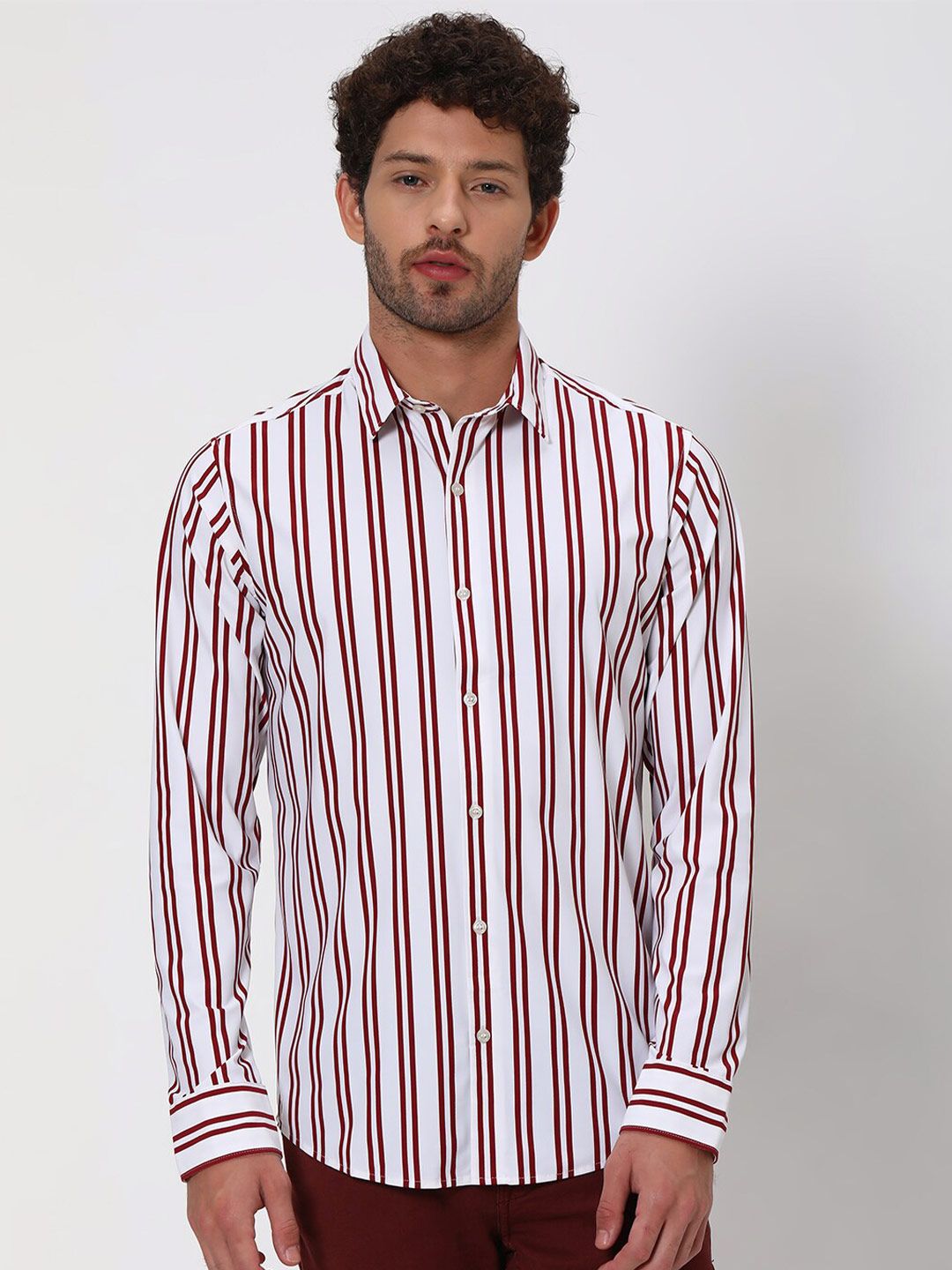 Mufti Mufti Slim Fit Striped Spread Collar Casual Shirt