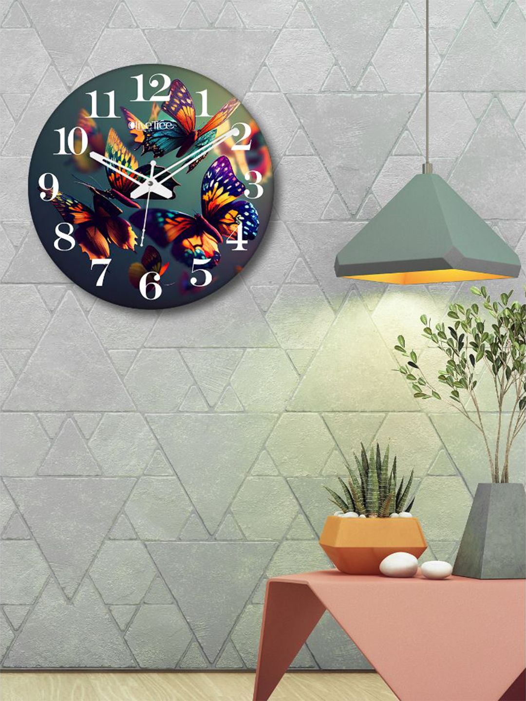 OLIVE TREE OLIVE TREE Blue & White Printed Contemporary Wall Clock