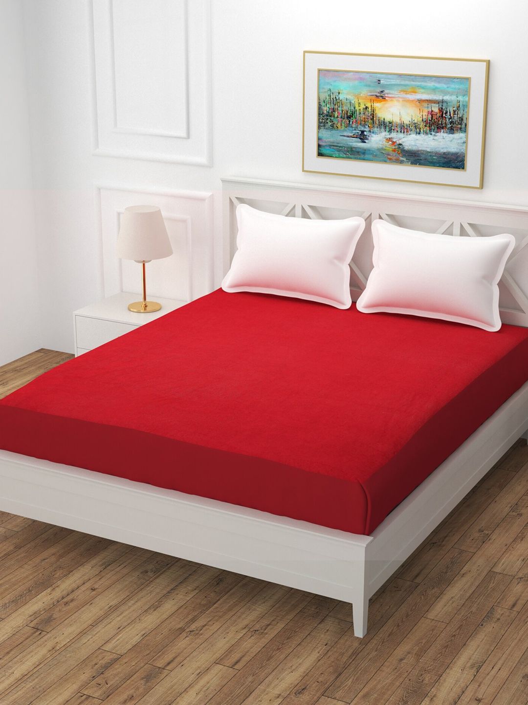 BREVARD Red Terry Queen Size Bed Mattress Protector