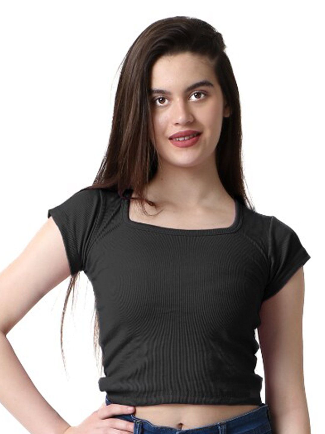 CareDone Ribbed Square Neck Fitted Crop Top Price in India