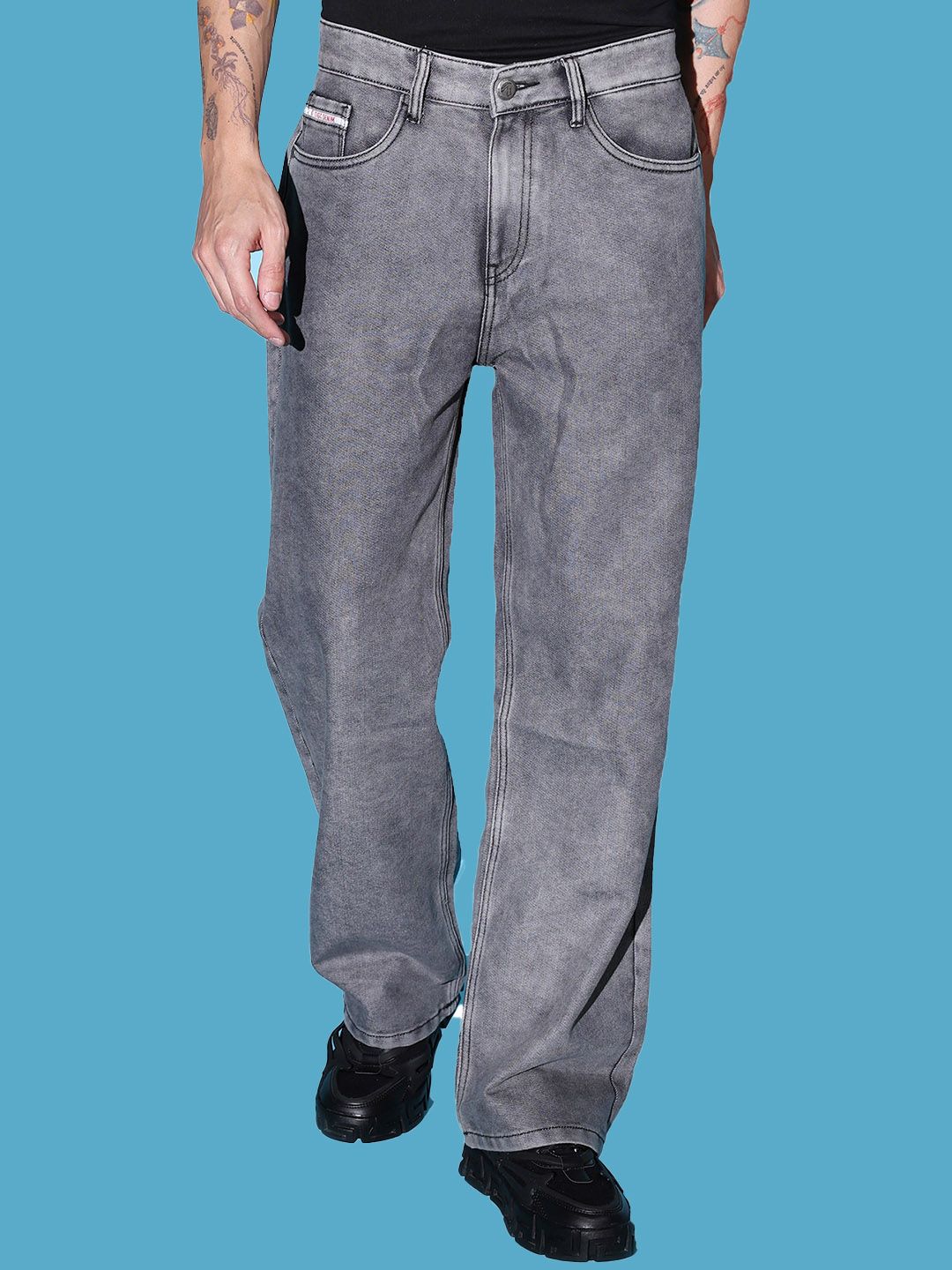 The Indian Garage Co Men Mid-Rise Loose Wide Leg Stretchable Jeans