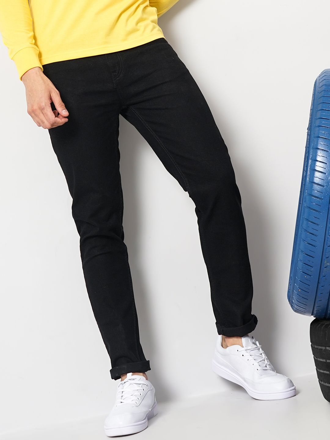 The Indian Garage Co Men Black Mid-Rise Slim Fit Clean Look Stretchable Jeans
