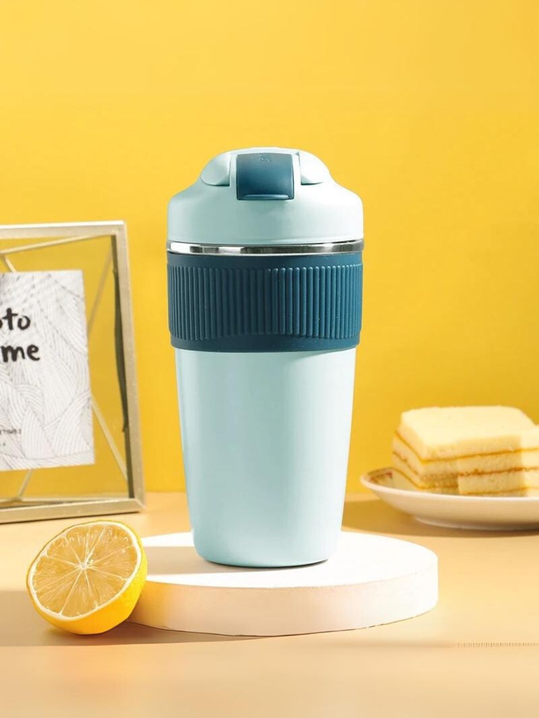 YELONA Navy Blue Textured Stainless Steel Dishwasher Safe Mug-480ml