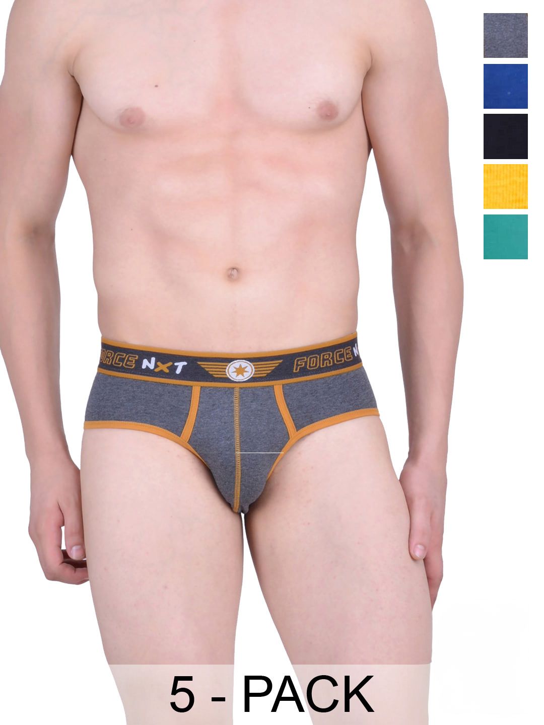 Force NXT Pack Of 5 Men Super Combed Cotton Four Way Stretch Solid Brief