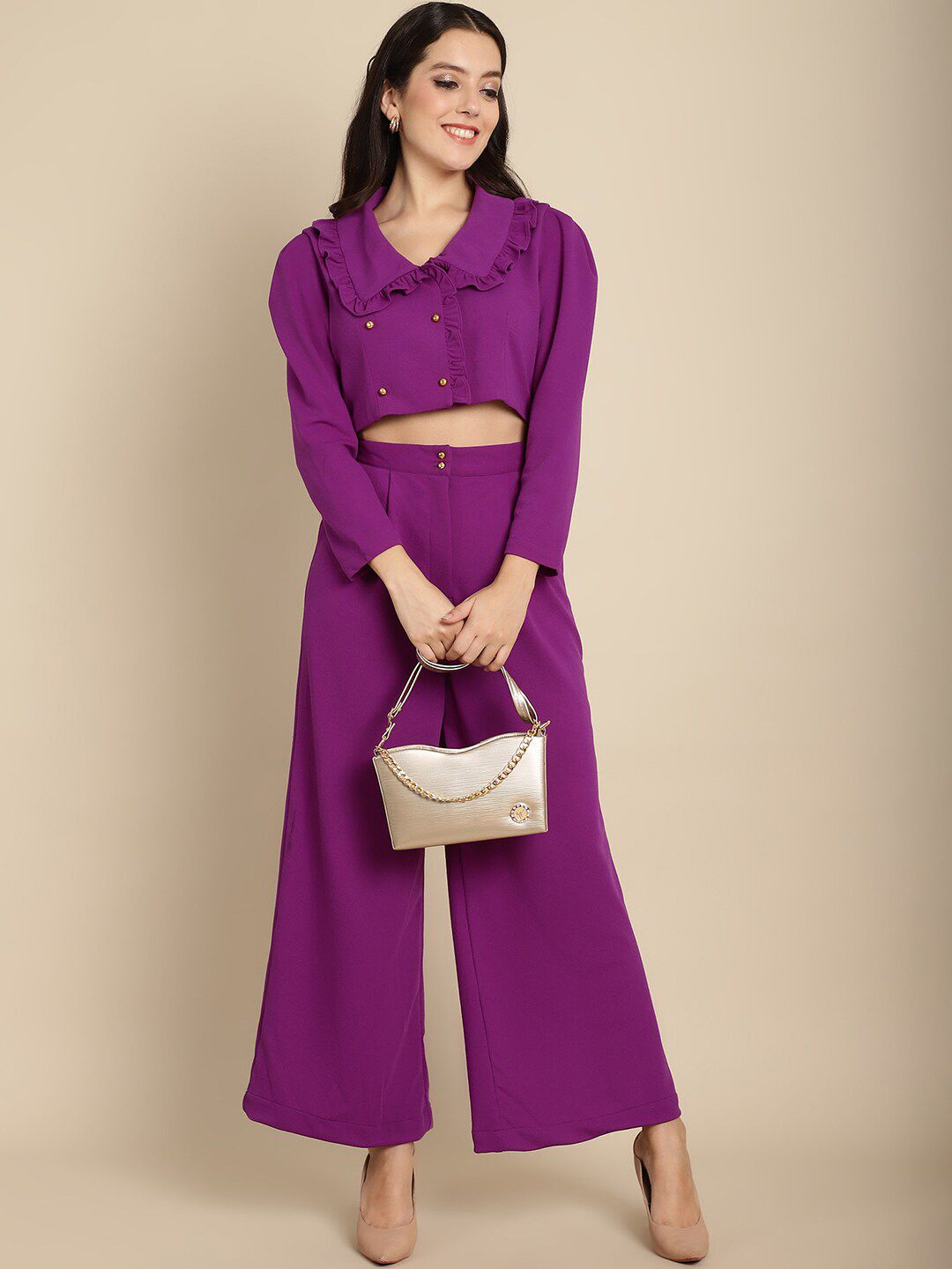 BLANC9 Peter Pan Collar Crop Top With Trouser