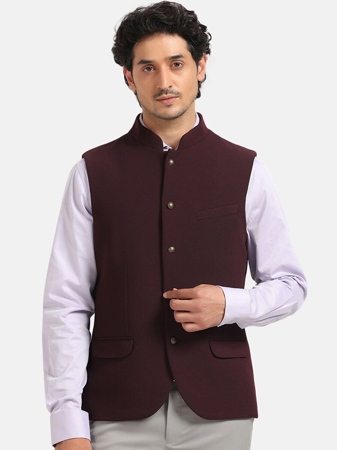 Blackberrys Woven Design Slim-Fit Nehru Jacket
