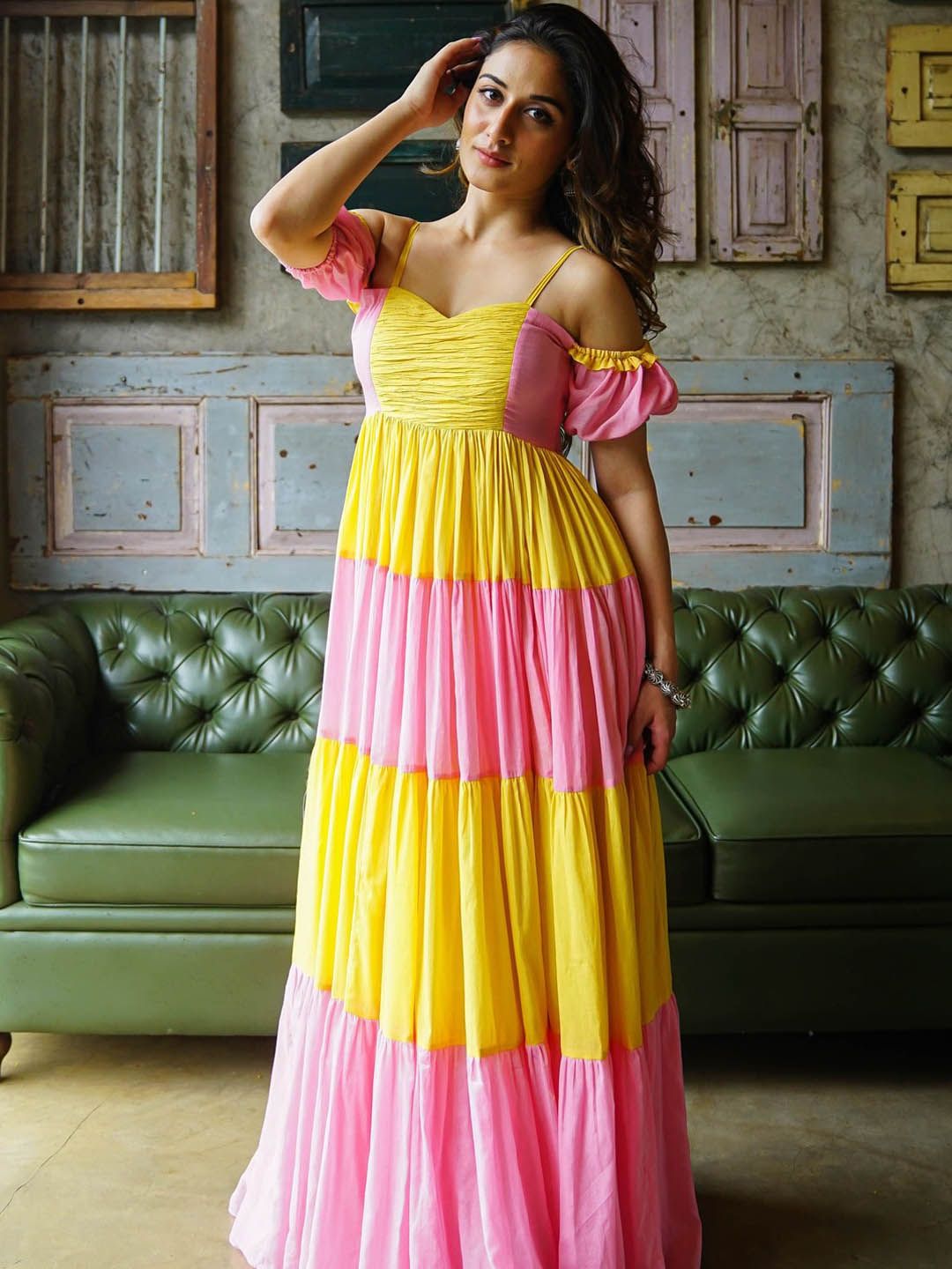 Ziva Fashion Colourblocked Smocked Fit & Flare Dress Price in India