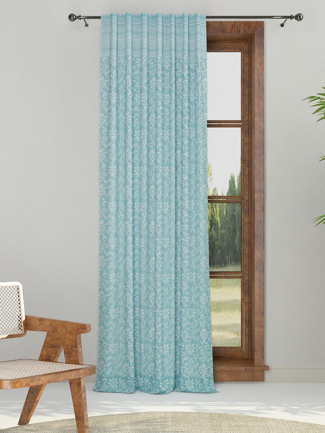 Fabindia Floral Printed Sheer Cotton Window Curtain