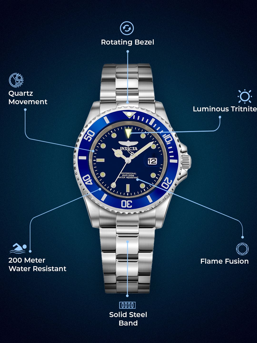 Buy Invicta Men Pro Diver 200 M Quartz Blue Dial Analog Watch